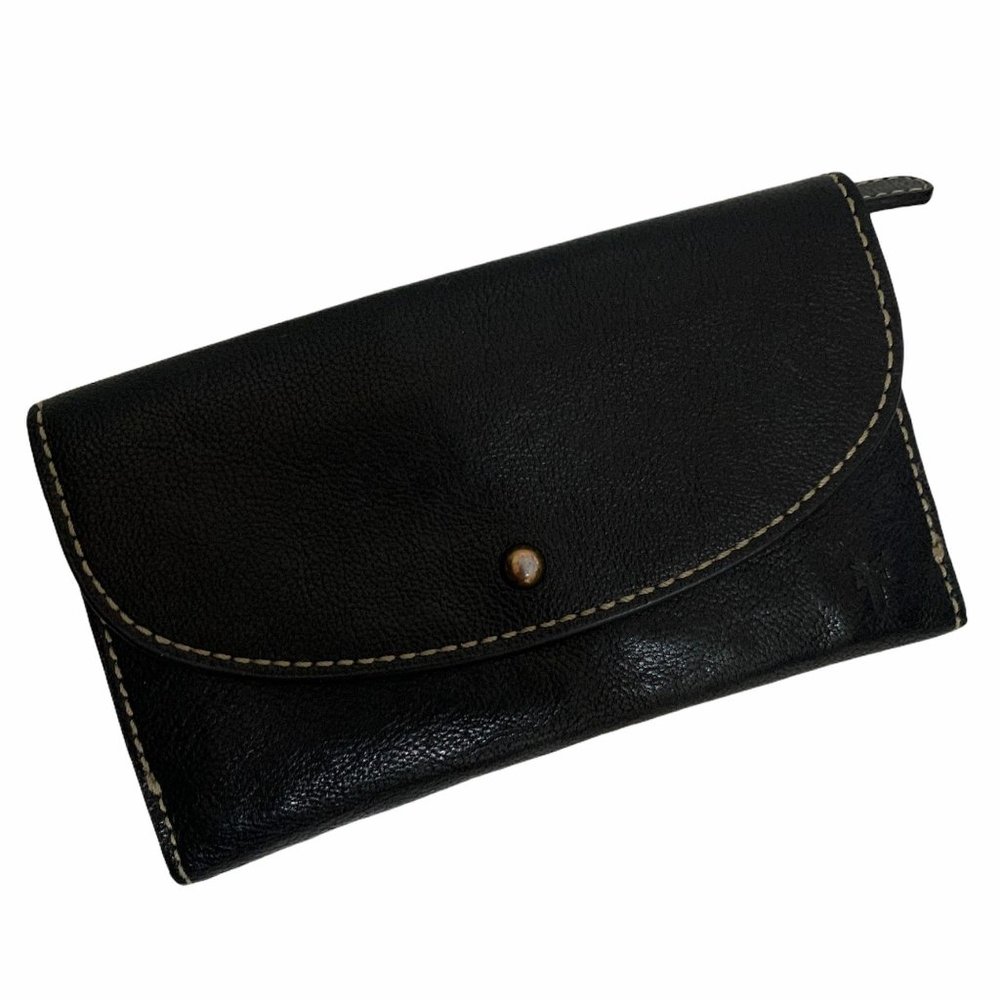 Frye Lucy Leather Wallet Black Flap Zip Slots